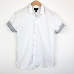 F21 Men White Short Sleeve Button Down Shirt